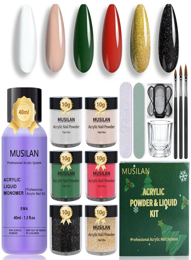 MUSILAN Acrylic Nail Kit for Beginners, Professional Liquid Monomer and 6 Colors Acrylic Powder Set with Everything Nail Brush and Forms & Files for 3D Nail Carving Application Manicure Tool DIY Salon - Image 1